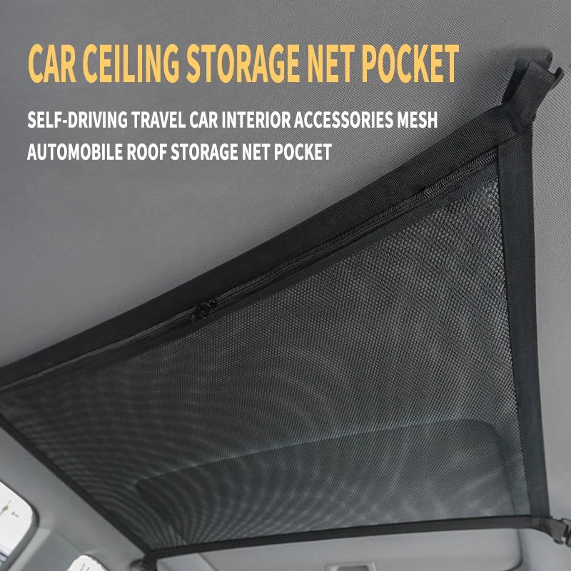 

Car Ceiling Storage Net Pocket Automobile Roof Storage Net Pocket Bag Self-driving Travel Car Interior Accessories Mesh Bag