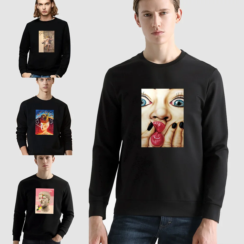 

Men's Autumn Long Sleeve Sweatshirt Fashion Black Funny Casual Print Series Pullover O-neck Warm Commuter Comfortable Hoodie