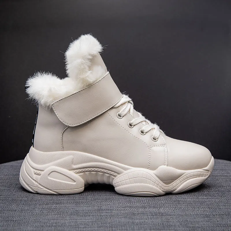 

Snow Boots Female 2019 New Warm White Shoes Plus Velvet Thick Cotton Shoes Ladies Fur Boots Combat Boots for Women