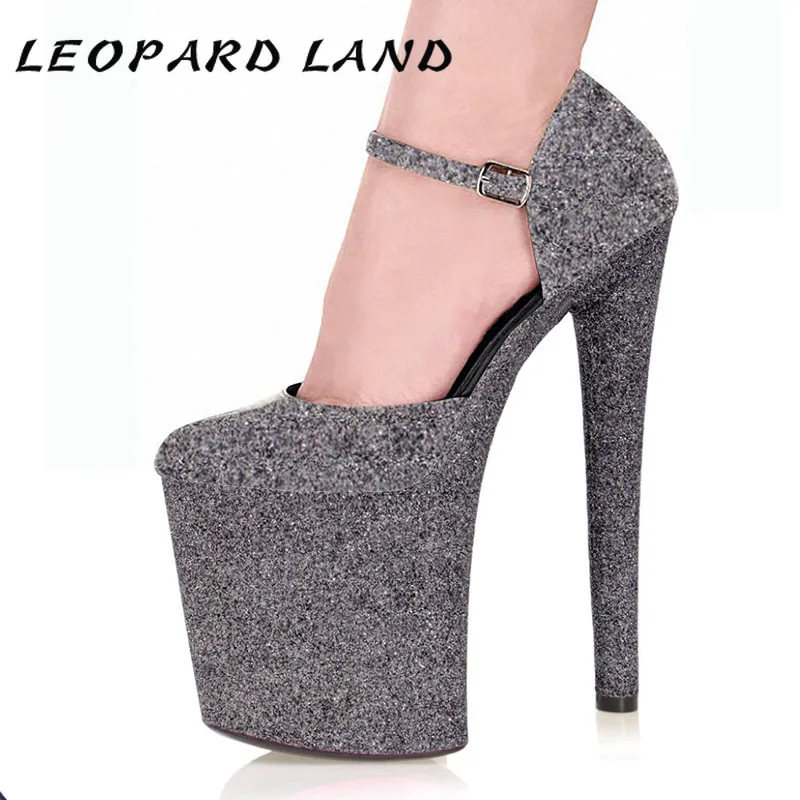 

Leopard Land 20cm Summer Glittery Nightclub Pole Dance High Heels Sexy Single Shoes Model Catwalk Platform Women's Shoes LYP