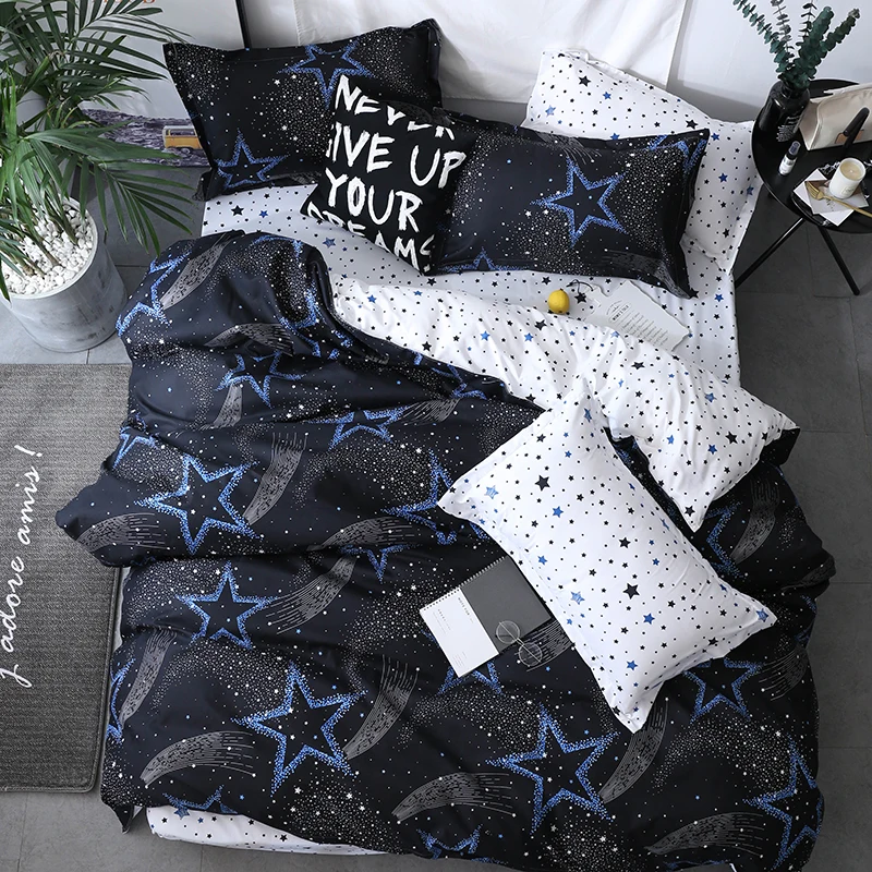

Jeefttby Home Textile Stars Print Pattern Bedding Set Boy Girl King Queen Size Duvet Cover Bed Sheet Pillowcase Set Brief Style