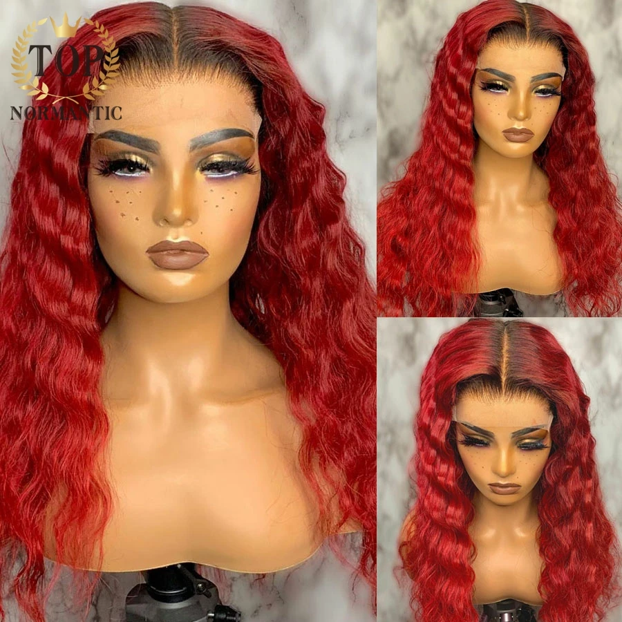 Topnormantic Ombre 1B красные парики из человеческих волос парик на сетке спереди для