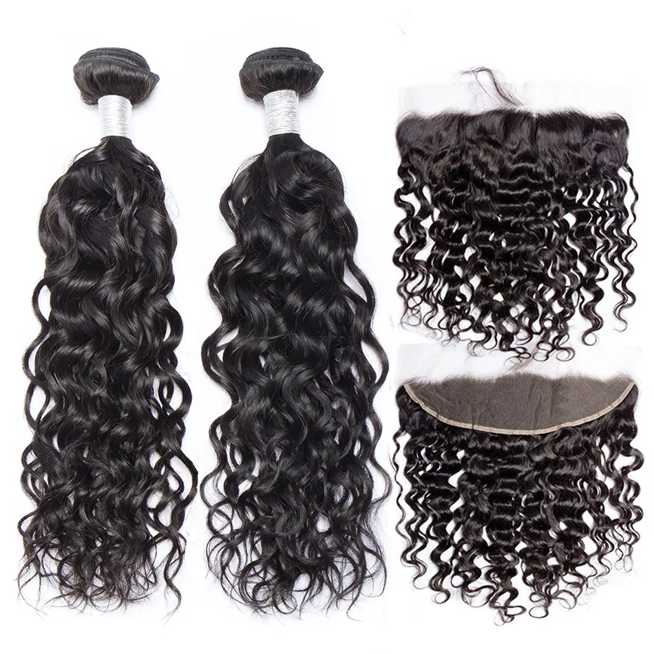 Alibele индийские пучки волос плетение с закрытием шнурка 4 шт. волны воды