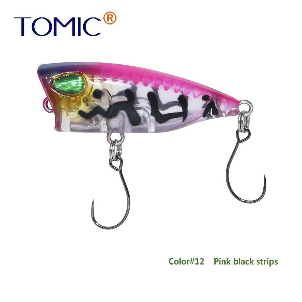pink black strips Tomic 4 см Поппер приманки сверхлегкие микро твердые приманки один крючок Топ воды форель Щука рыболовные приманки pesca - Цвет: pink black strips