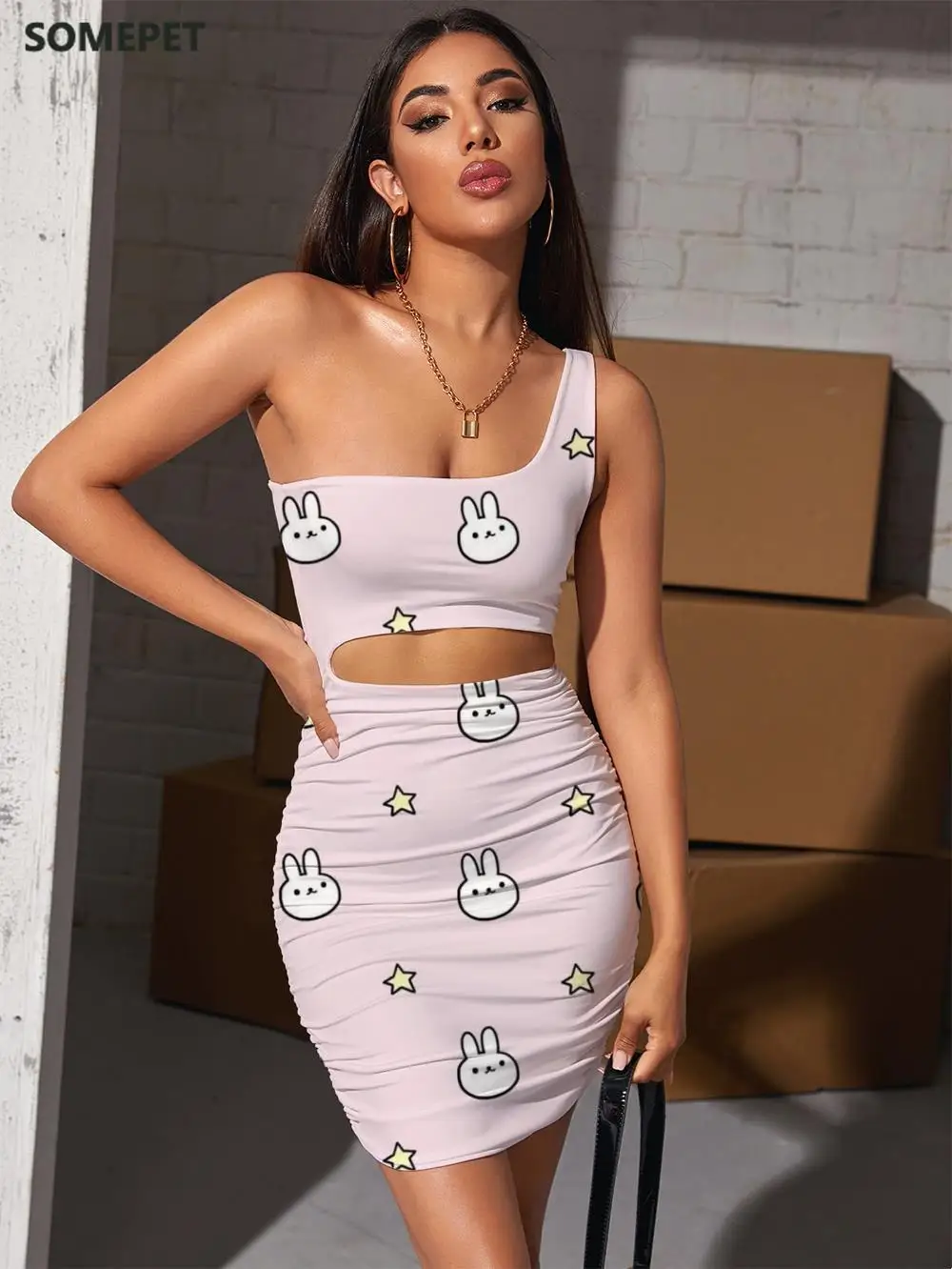

SOMEPET Rabbit Dress Women Animal Hollow out Dresses Moon Pleating Star Vestido Sexy Womens Clothing Party Vintage Beach Fashion