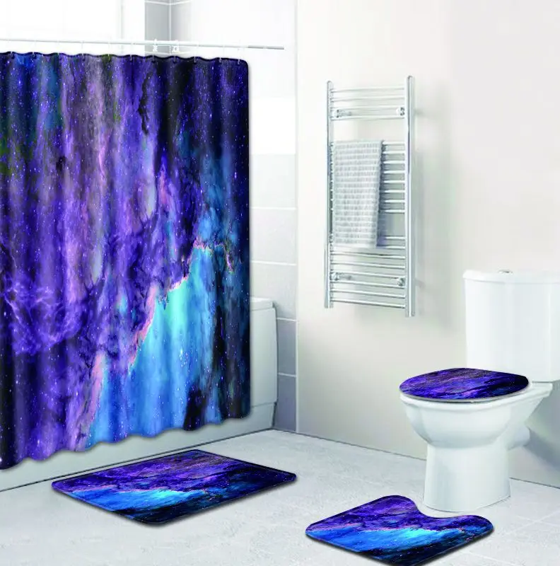Zeegle 4pcs Bathroom Mat Set with Shower Curtain Pedestal Rug Toilet U Type Waterproof Non-slip Bath Foot | Дом и сад