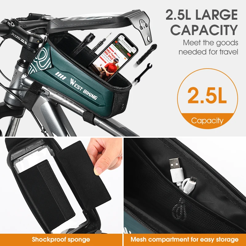 west biking bicycle bag 6 0 7 2 inch phone bag waterproof front frame cycling bag sensitive touch screen mtb road bike bag free global shipping