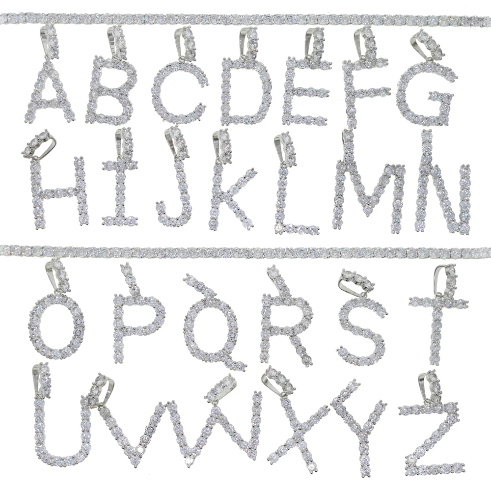 A Z Циркон первоначального теннис название письмо кулон ожерелье для мужчин и