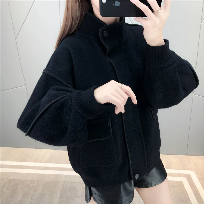

Room 191055 4 row 1 Top] real shot solid color pocket zipper knitted coat cardigan 108