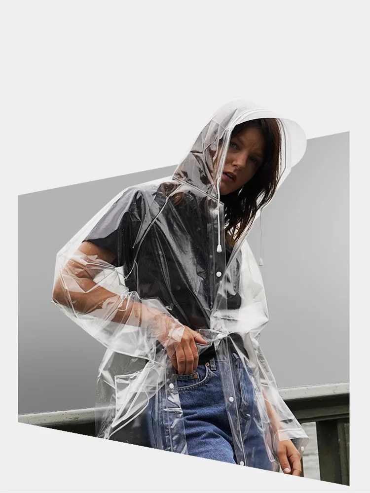 

Transparent Raincoat Cloaks For Women Men Fashion EVA Backpack Waterproof Rain Poncho Coat Reusable With Drawstring Hood