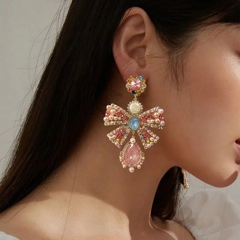 

Luxury Funny Cute Hand Made Colorful Beaded Tassel Drop Earings For Wonmen Big Crystal Star Butterfly Pearl Earrings Jewelry