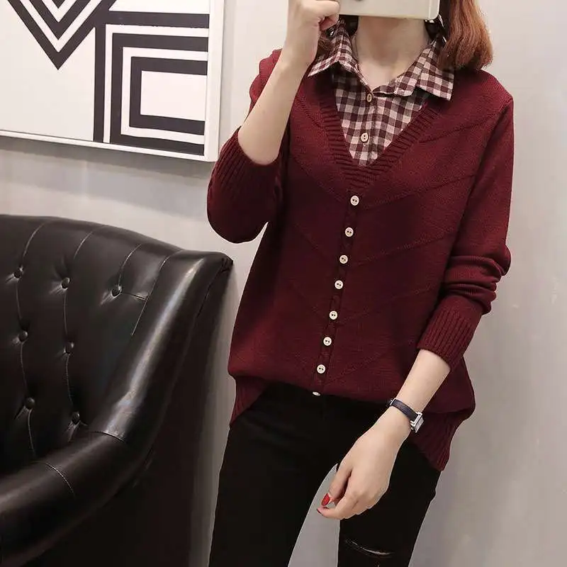 Свитер с воротником-стойкой женский свитер имитацией двух частей свободный