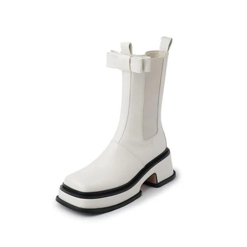 

2021 net celebrity Martin boots new women's boots women's mid-heel thick-soled bowknot slip-on shoes winter thick fashion sexy