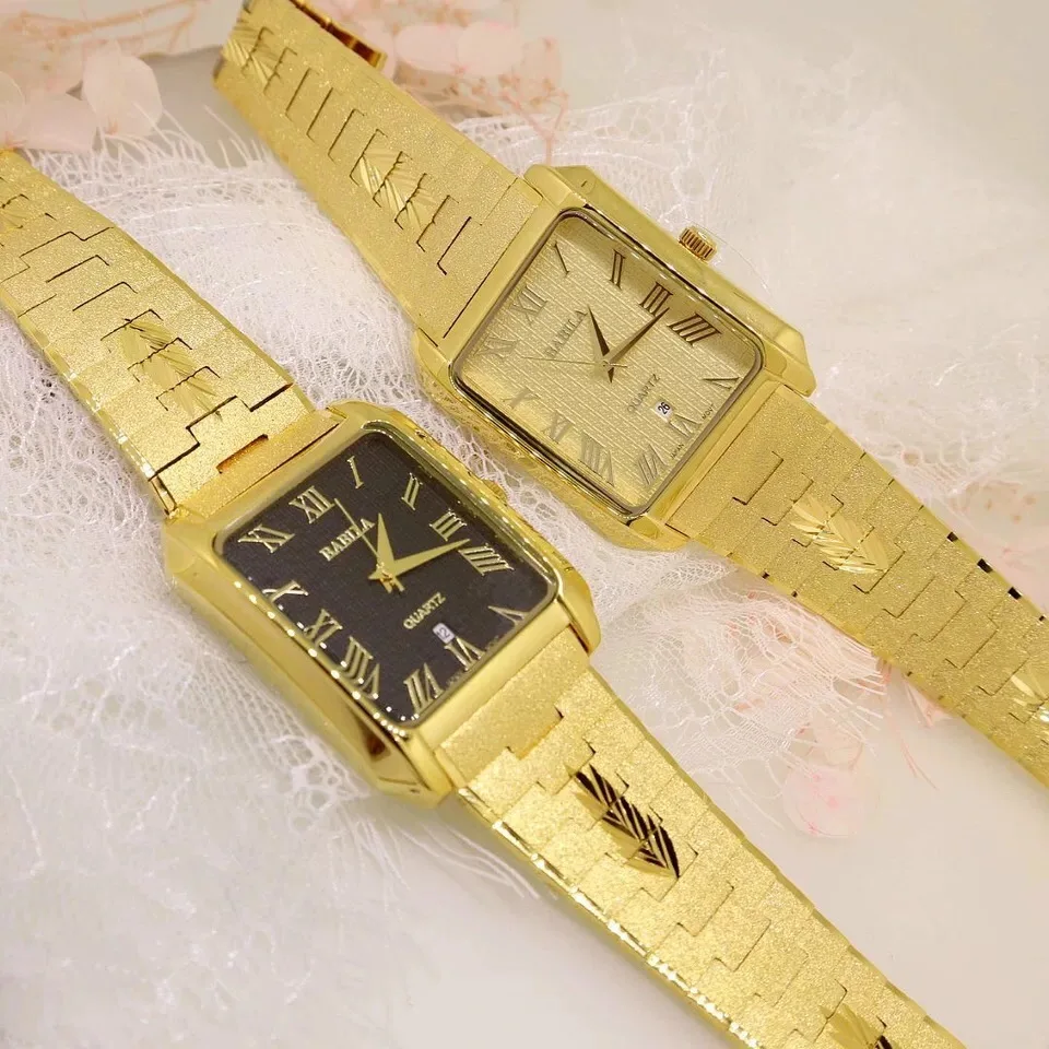 Мужские медные часы с большим циферблатом золотистые водонепроницаемые