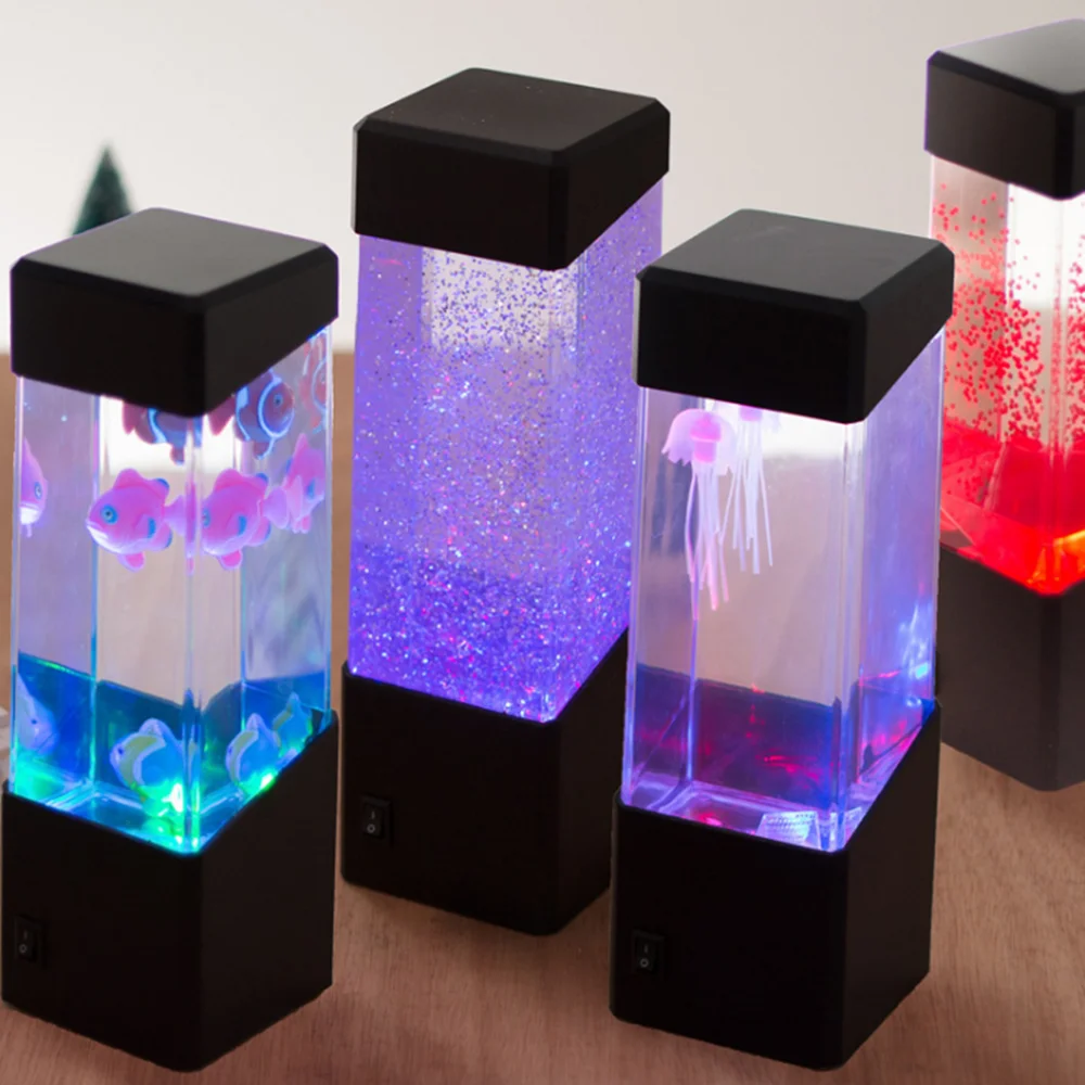 Цветная светодиодная Ночная лампа в виде медузы вулкана маленькой рыбы новинка