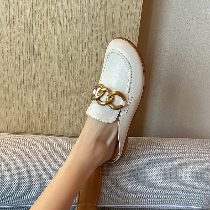 

FEDONAS Metal Decoration Women Mules Hot Sale Genuine Leather Women Falt Shoes Spring Summer 2021 Trend Working Shoes Woman New