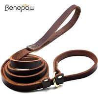 benepaw heavy duty slip dog leash leather adjustable stitched pet training lead with slider for medium large dogs easy control
