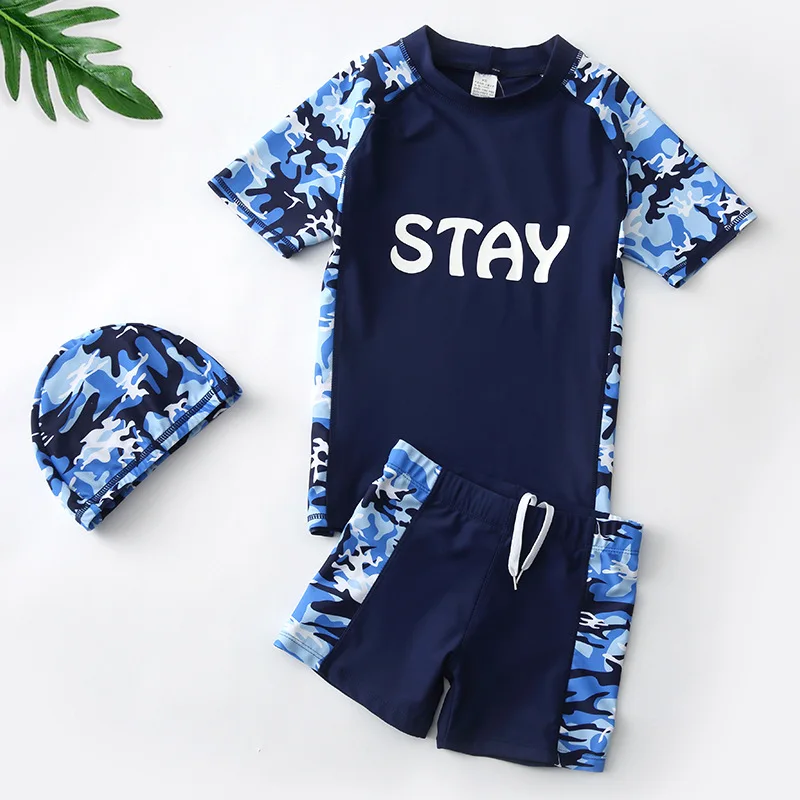 Купальный костюм для мальчиков комплект из 3 предметов: шляпа + рубашка шорты