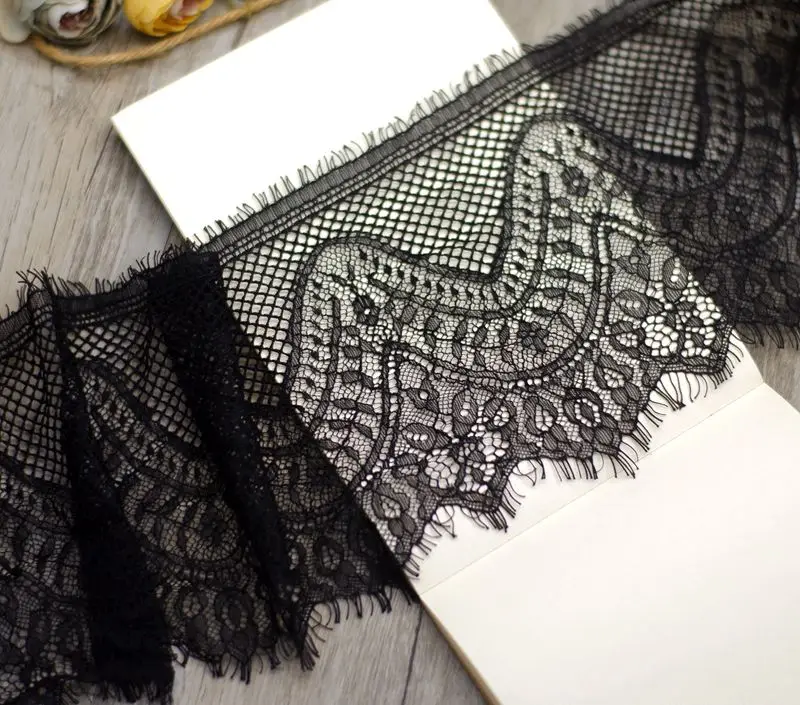 

Free shipping 14cm wide eyelashes lace accessories handmade DIY skirt black and white wave eyelashes lace material