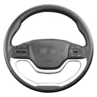 Сшитый вручную черный чехол рулевого колеса автомобиля из искусственной кожи для Kia Morning 2011-2016 Picanto 2012-2015