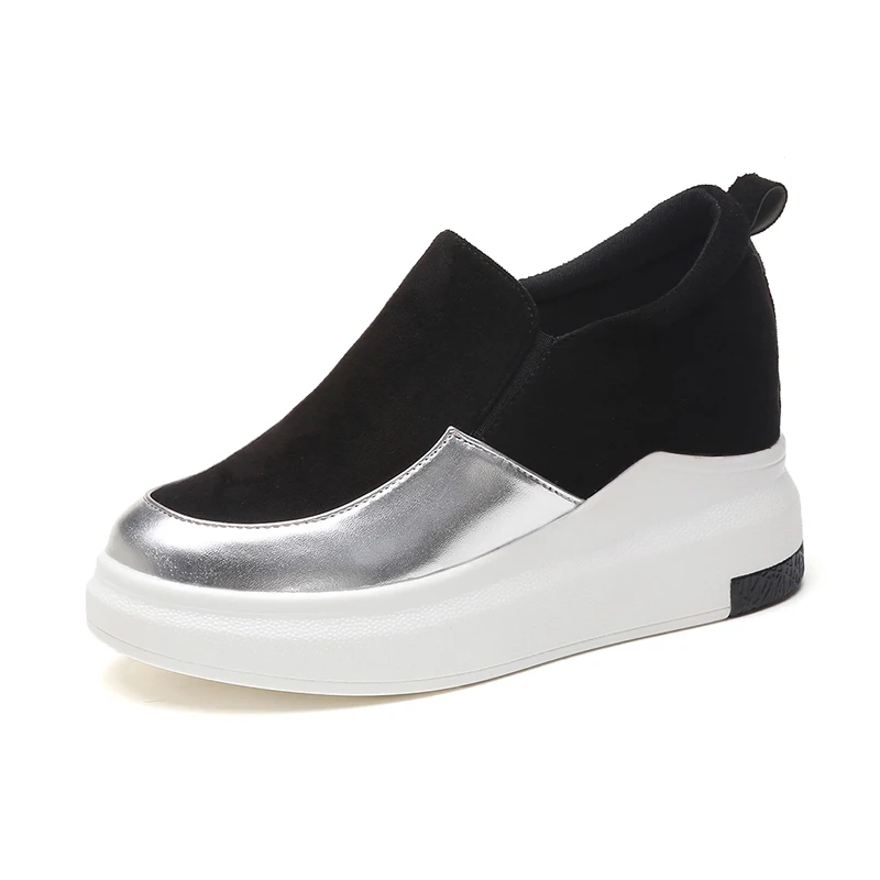 

Increas Height Mixed Colors Shoes Woman Flats Autumn Round Toe Loafers With Fur Shallow Mouth Modis All-Match Casual Female Snea
