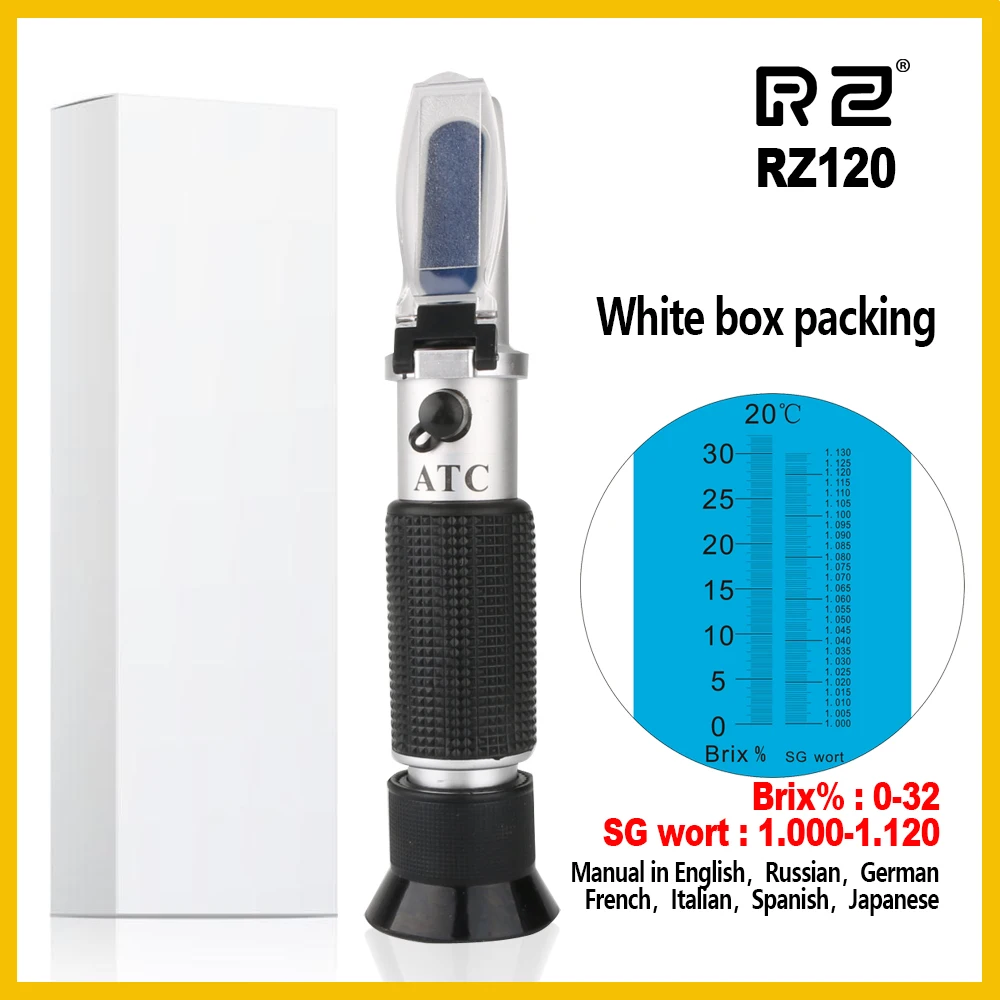 RZ120-WHITE BOX RZ Подлинная Розничная посылка рефрактометр пиво БРИКС сусток сахар алкоголь SG удельный вес ручной инструмент гидрометр RZ120 инструмент - Цвет: RZ120-WHITE BOX