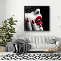 vintage red lip sexy women black lace eye mask canvas painting figure print picture modern wall decor poster home art decoration