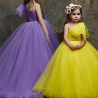 gorgeous long flower girl dress beaded waist one shoulder kids party dress pageant gowns holy communion dress