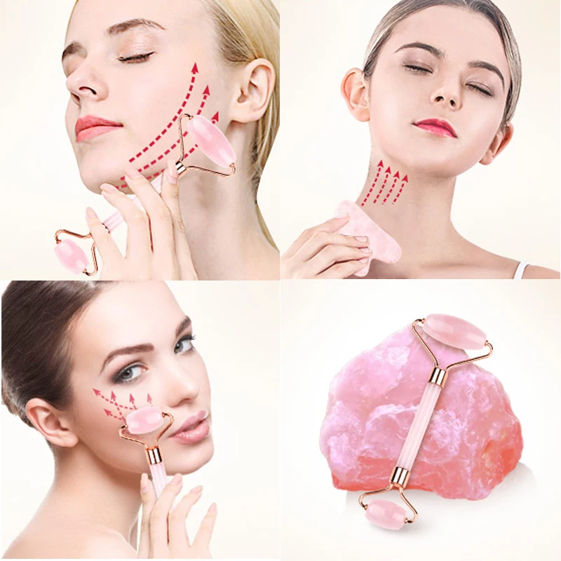 100% натуральный розовый кварц нефритовый ролик для подтяжки лица массаж против