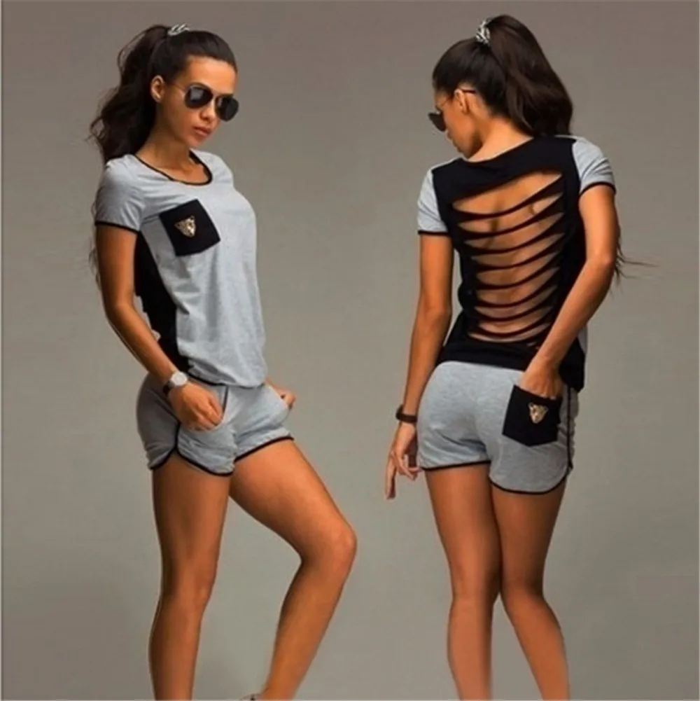 Женский костюм-двойка с вырезами и короткими рукавами спортивный костюм из двух