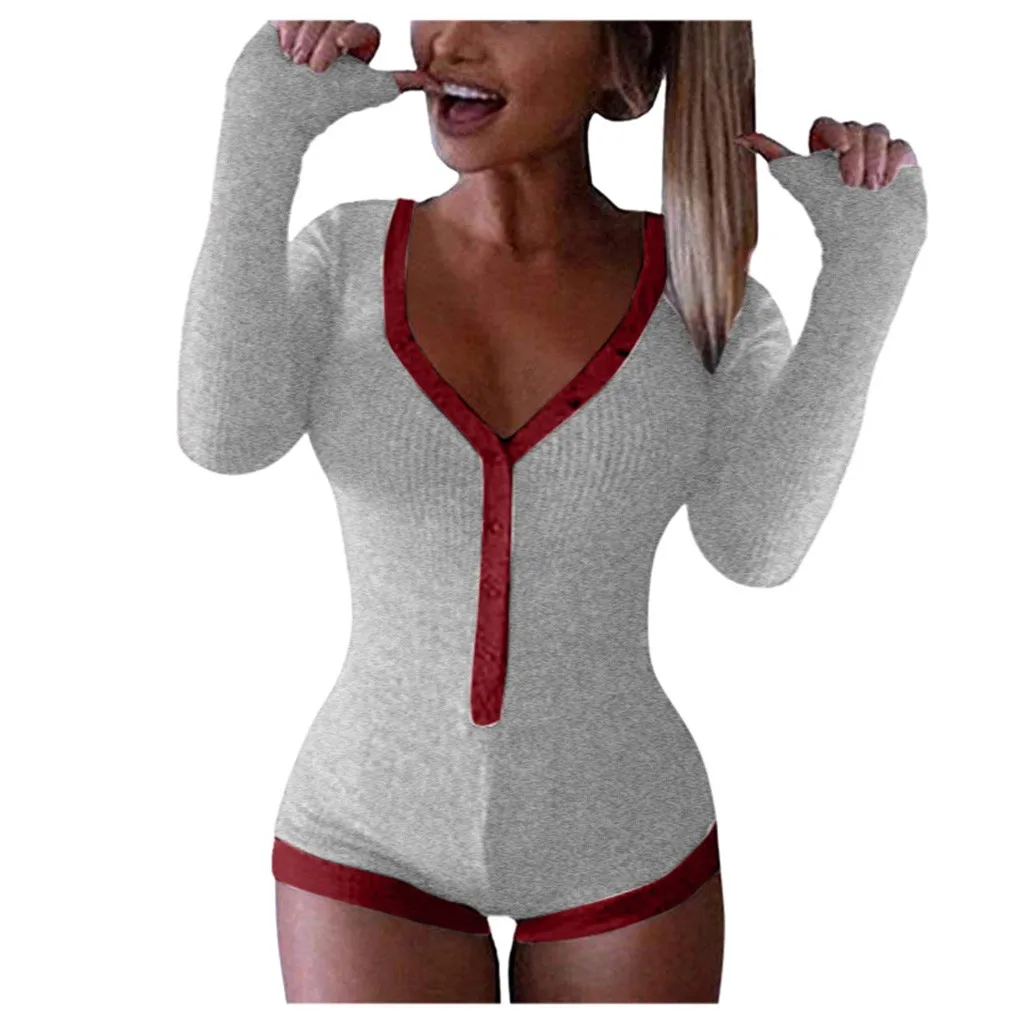 Женские вязаные комбинезоны с длинным рукавом глубоким v-образным вырезом