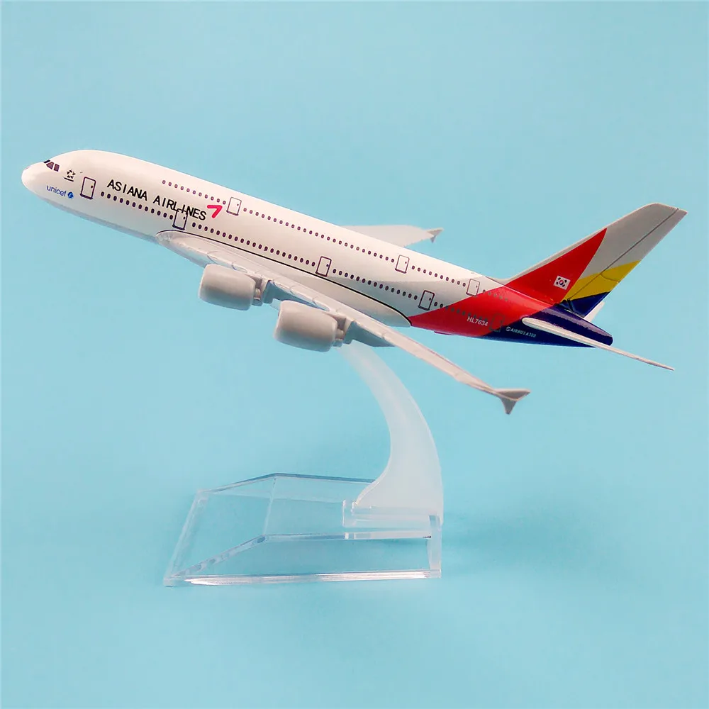 

16cm Metal Alloy Plane Model Korean Asiana Air A380 Aircraft Airways Airbus 380 Airlines Airplane Model w Stand Gift