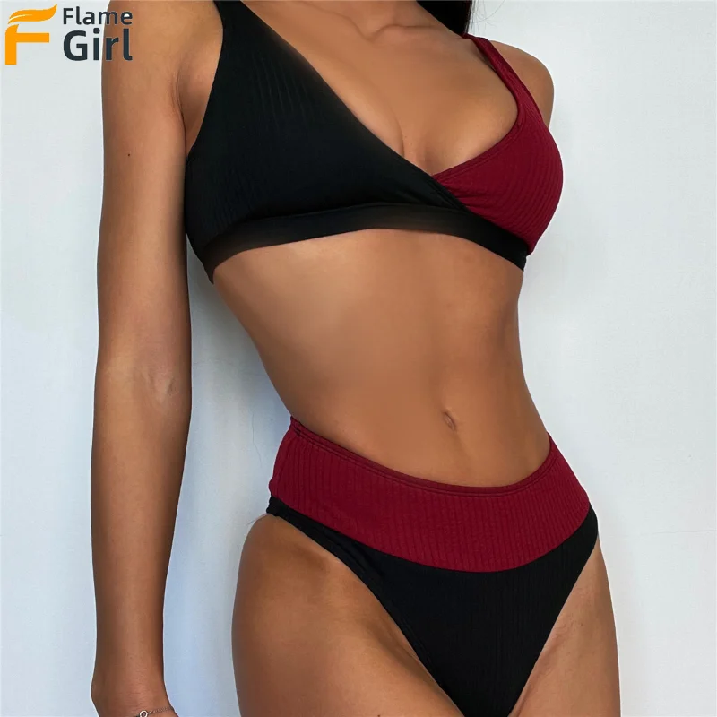 Купальник бикини женский составного кроя пикантный купальный костюм с чашками