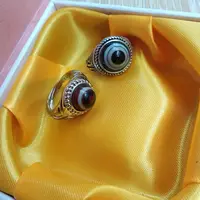 Two Ring Rare Tibetan Dzi Bead Nature Eye Vein Finger Gemstone Amulet Exorcise evil spirits  Talisman