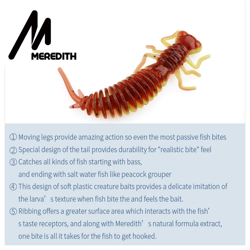 MEREDITH Larva Soft Lures 50mm 62mm 85mm Fishing Artificial Silicone Bass Pike Minnow Swimbait Jigging Plastic Baits Worm |