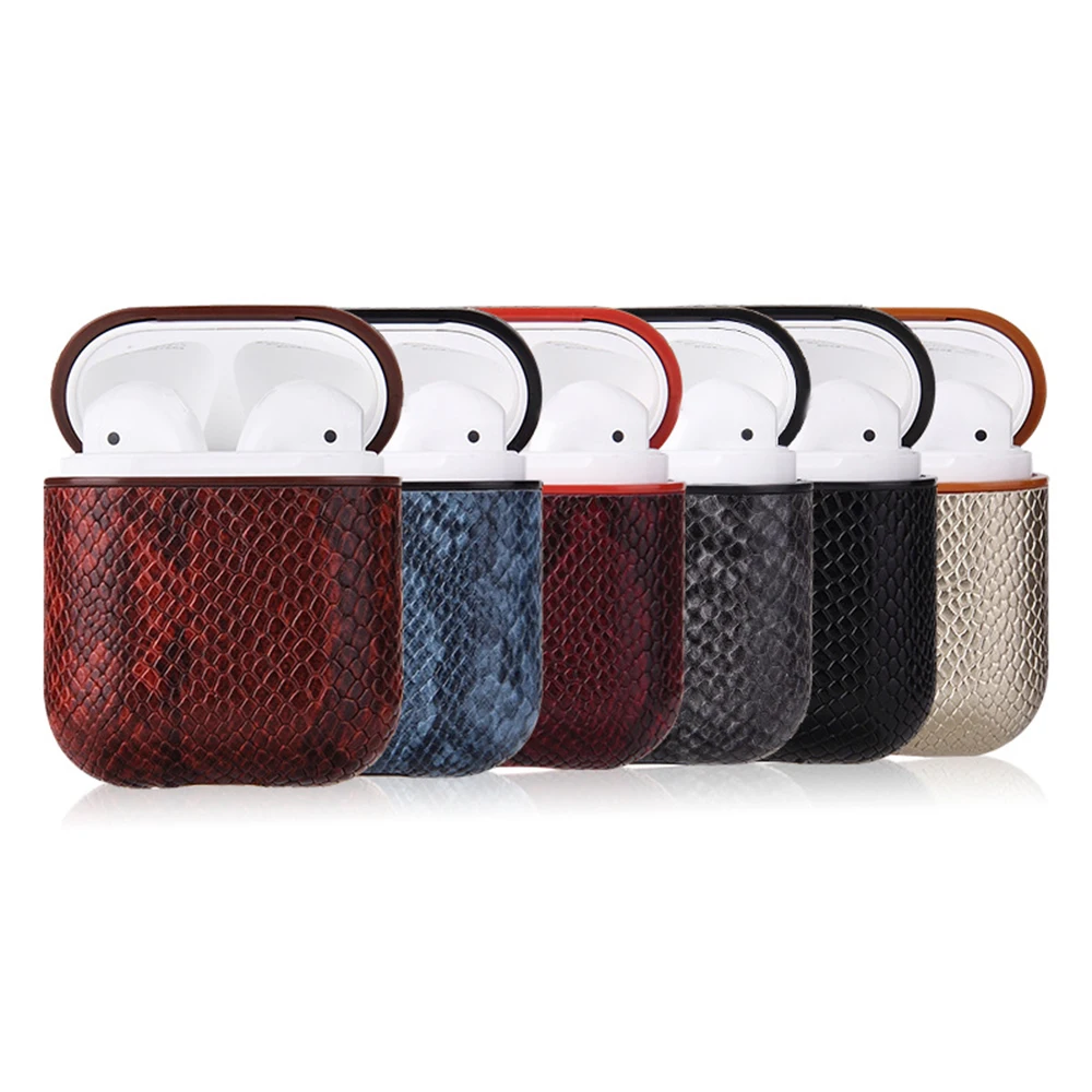 Змеиная кожа Bluetooth беспроводные наушники чехол для AirPods PU кожаный защитный чехол Аксессуары для воздушных стручков зарядных ящики