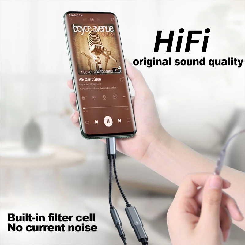 

USBC to Headphone Jack 2 in 1 USB Type C to 3.5mm Adapter for Headphones HiFi DAC Aux Audio Charging USB Splitter Dongle Cable