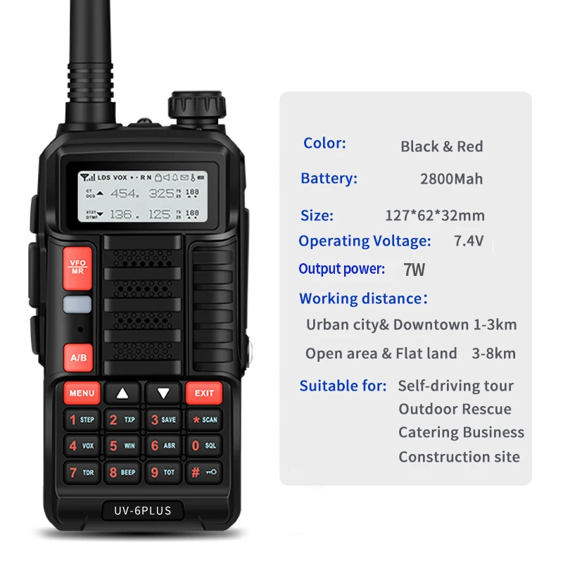 Рация дальнего действия Baofeng UV 6 PLUS перезаряжаемая мощность 7 Вт двухдиапазонный