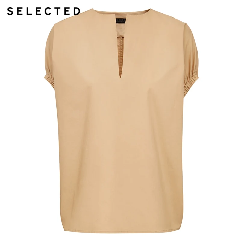 

SELECTED New V-neck Retro Simple Loose Shirt Women's 100% Cotton Blouses S|420241501