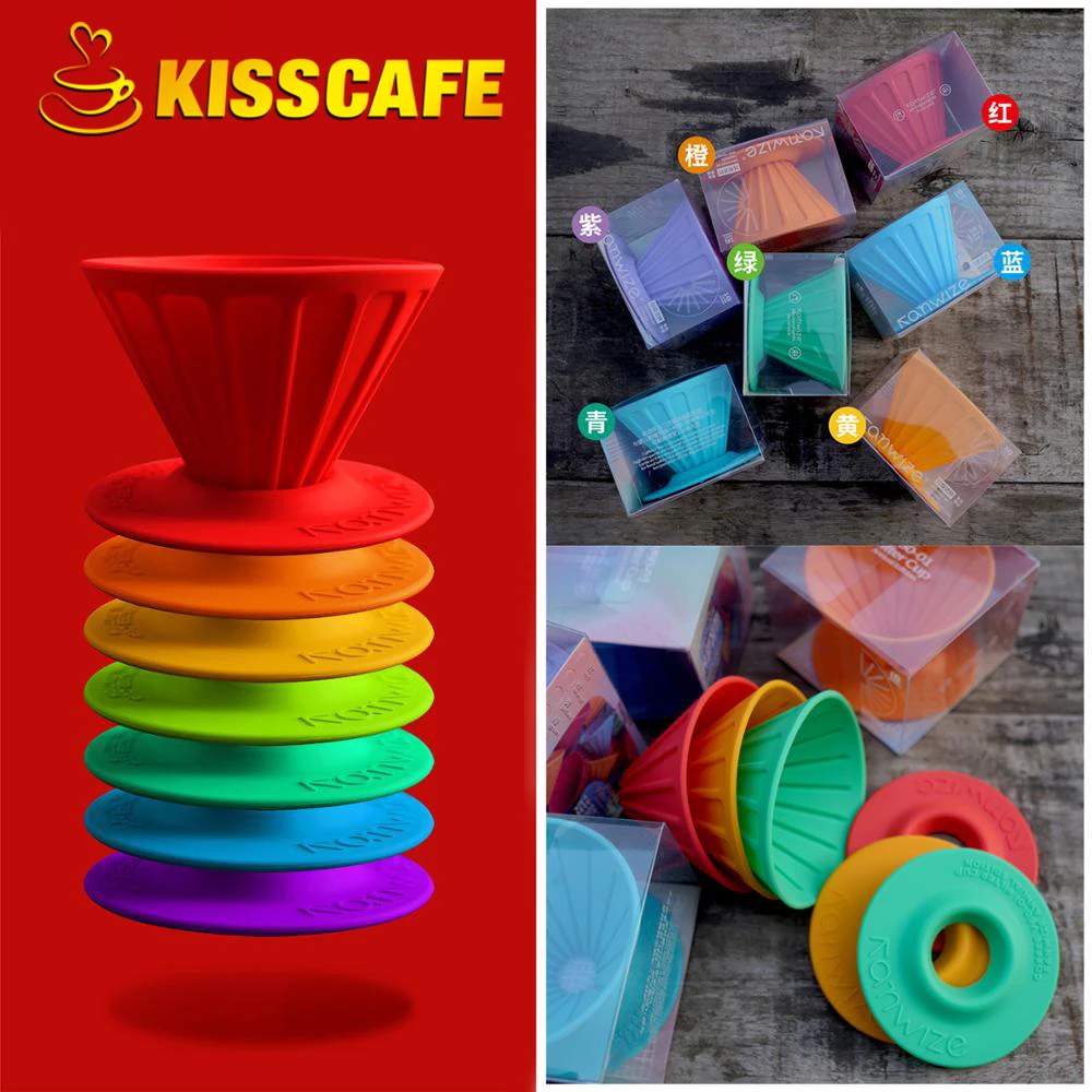 

Rainbow Sugar Color V60 Coffee Drip Filter Cup Barista Silica Reversible Foldable Outdoors 1-2 People Coffee Dripper Filter Cup