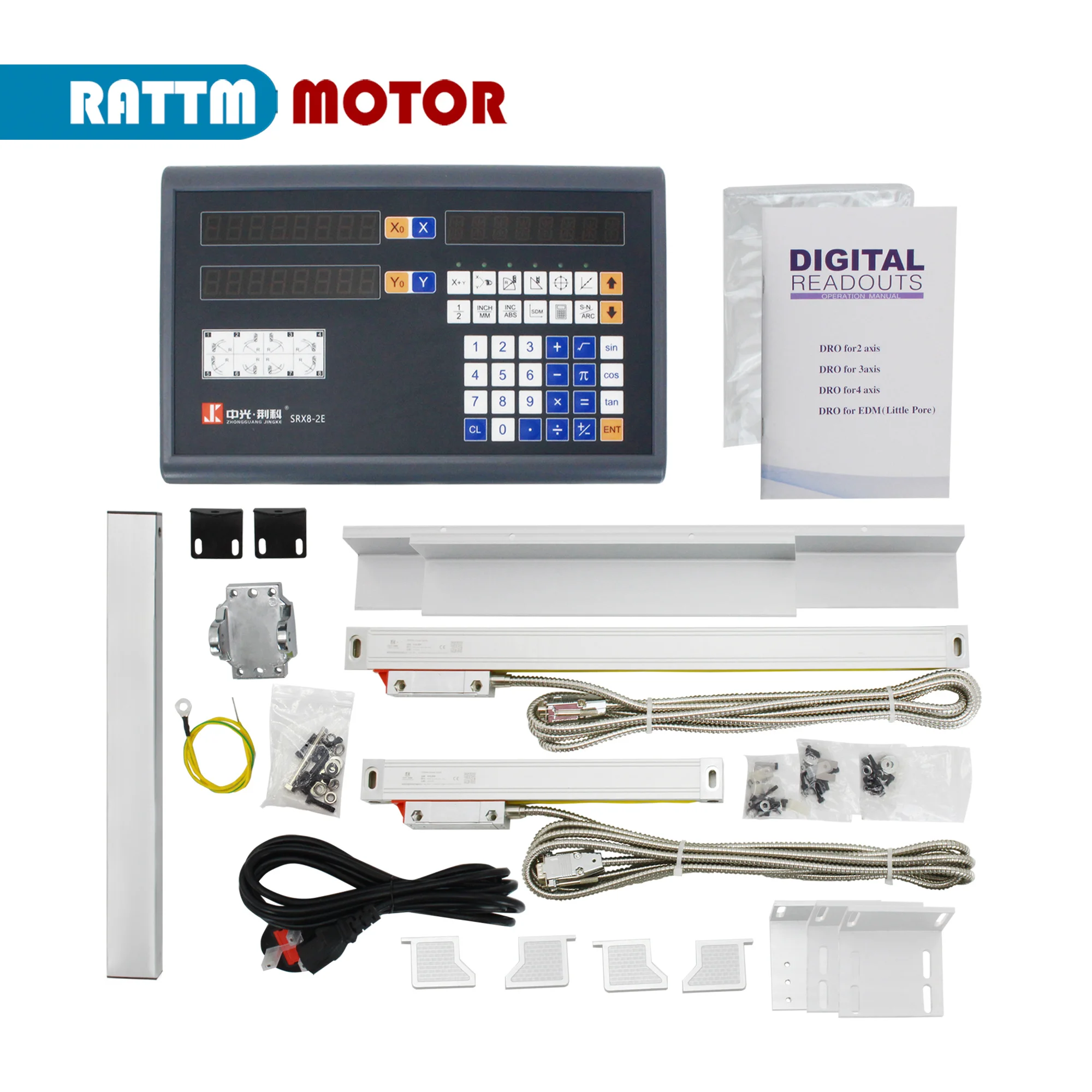 2 Axis LCD Digital Readout Dro Kit With 2pcs of Linear Grating Ruler Scale For Milling Lathe Drill Machine