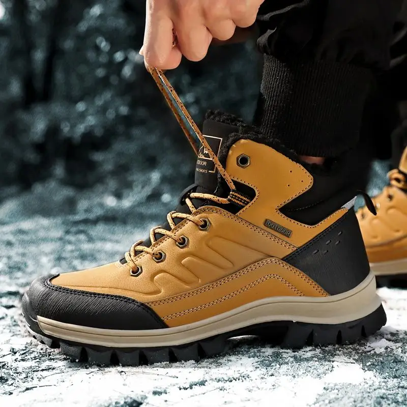 

Nice Pop Winter Men's Snow Boots Fur Warm Boot Male Comfortable Outdoor Hiking Men Casual Shoes Ankle Lace-Up Male Running Shoes