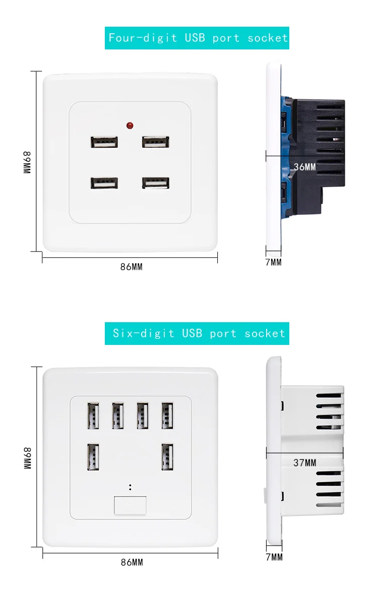 Bcsongben 2/3/4/6 Ports USB Wall Socket Charger Power Adapter Plug Outlet Grounded Electric Wall Charger Adapter Charging