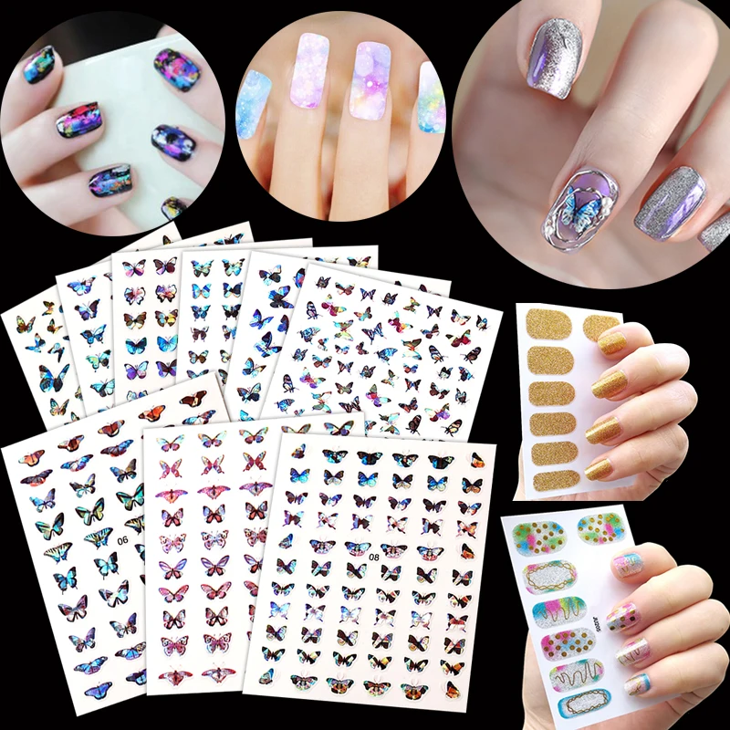 

Holographic Butterflies Designs Sticker Nail Decals DIY Slider for Nails Art Decorations Foils Transfer Decals Adhesive Manicure