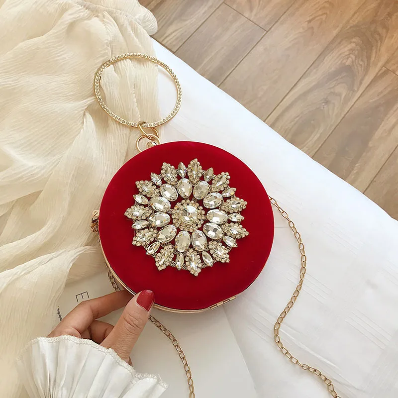 Красный клатч кошелек женская круглая вечерняя сумка свадебная сумочка с