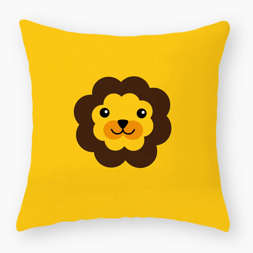 Креативная и интересная наволочка с принтом головы животных желтая зеленая