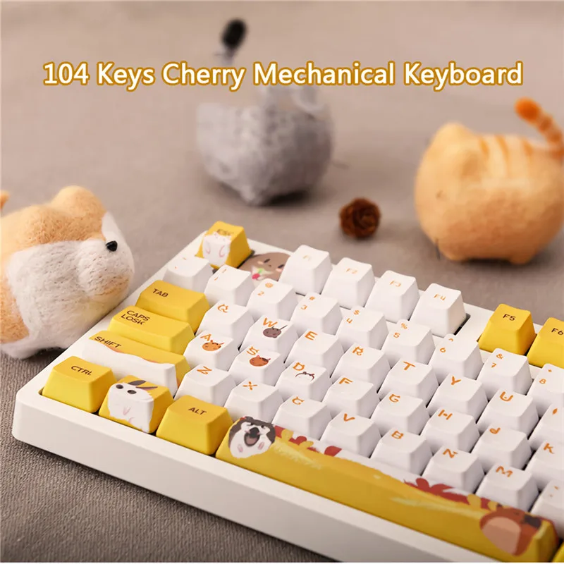 Ajazz Gaming Mechanical Keyboard 104 Keys 5 Sided Sublimation Anime OEM Profile PBT Key Cap Cherry MX Switch For Laptop PC Home