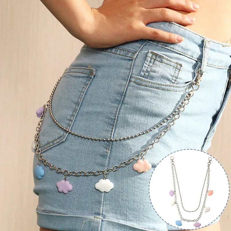 

51.5cm Waistband Pants Classic Waist Chain Acrylic Clouds Pendant Key Chain Trousers Hipster Ring Waist Belts Kpop Accessories