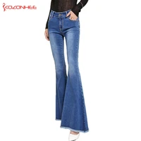 kozonhee stretching bell bottoms jeans women long stretching flare jeans for girls trousers for women jeans large size
