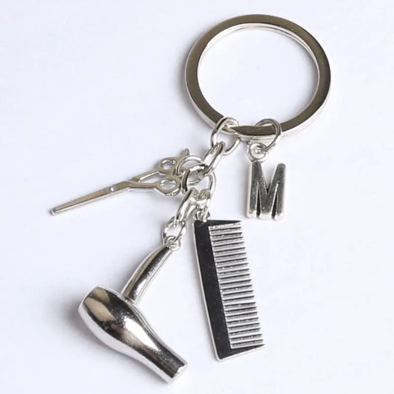 

2021 Hair stylist essential hair dryer scissors comb Decorative Keychains Hairdressers Gift Key Rings Hair Dryer letter Keyring